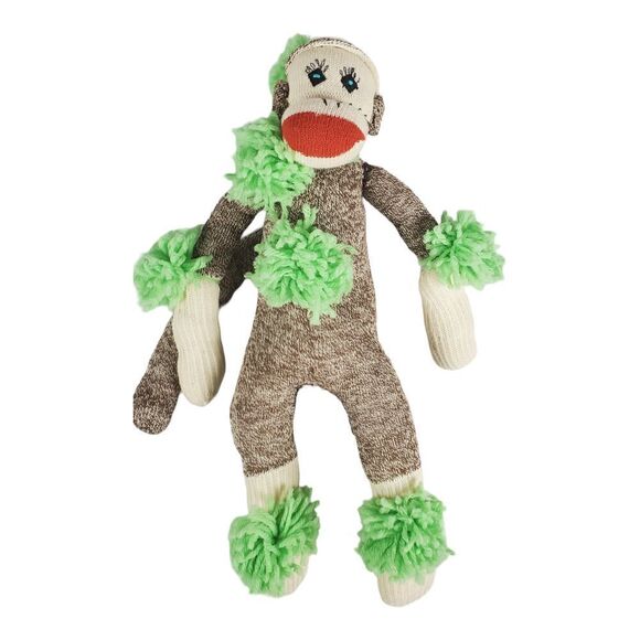 Sock Monkey Plush Green Pom Poms Colorful Easter Spring Stuffed Toy 18" Fun - Picture 5 of 10